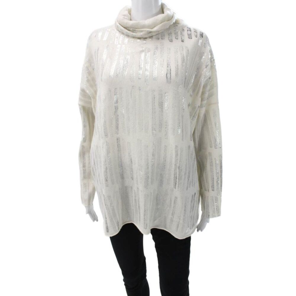 Amina Rubinacci Womens Ivory Cashmere Tunic Cowl Neck Long Sleeve Size L